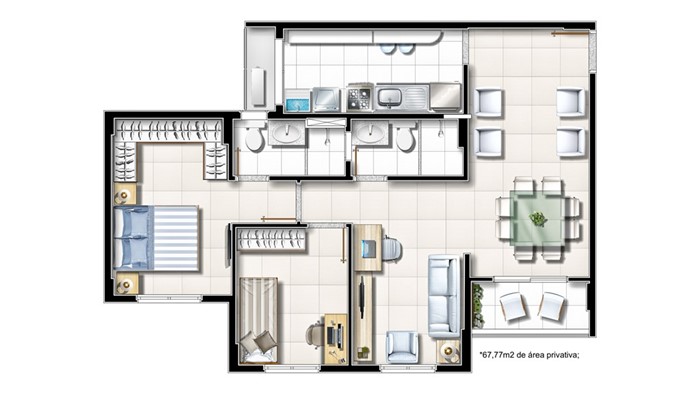 2/4 67,77m² área privativa com Home Office_Theater